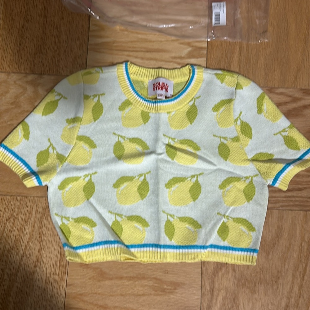 Brand New Solid & Striped Cropped Short Sleeve Lemon Sweater